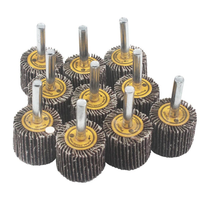 JUNLIXN 10 Pcs 30mm Flap Wheels, 1/4'' Shank 80 Grit Aluminum Oxide Grain Mounted Flap Sanding Wheel for Drill, Grinder, Rotary Tools - Image 1